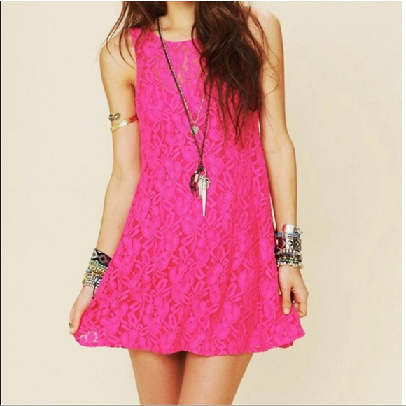 Free People Dresses & Skirts - NWT! Free People Lace Swing Dress Hot Pink Size S 2-Piece